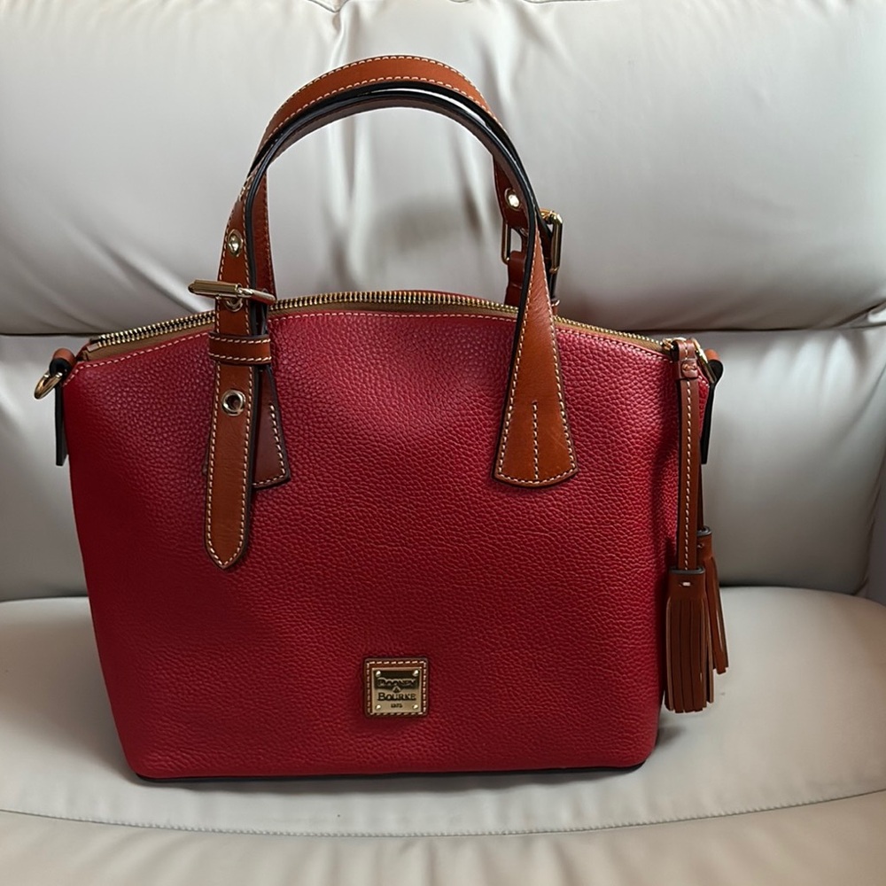 Dooney & Bourke Red and Tan Leather Satchel Purse